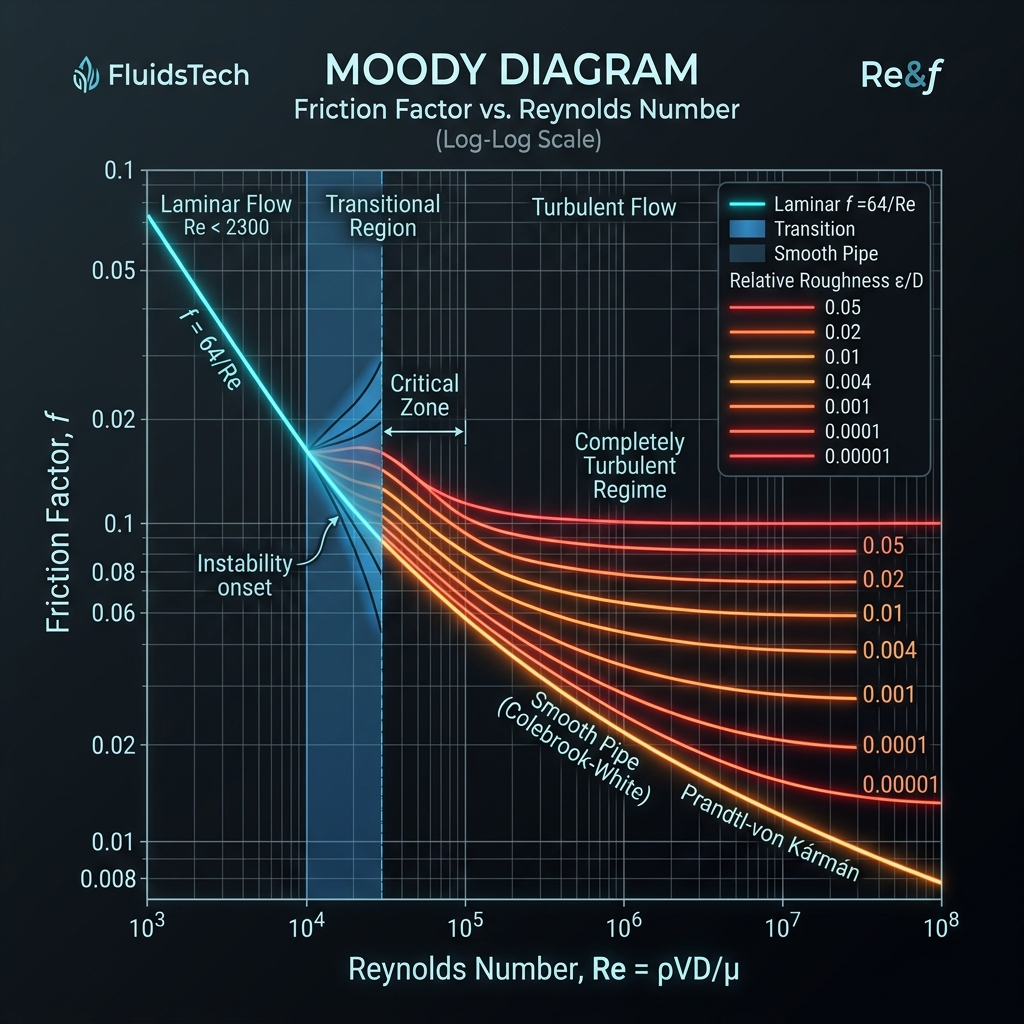 Moody Diagram & Pressure Drop Chart